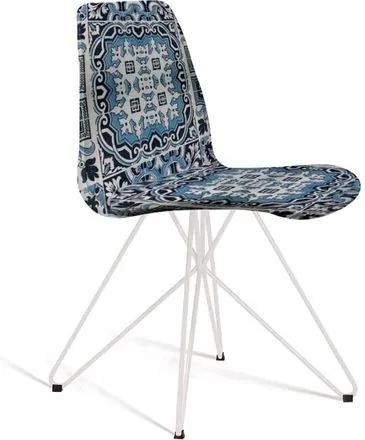 Cadeira Estofada Eames com Pés de Aço - Azul/Branco