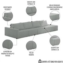 Sofá Ilha Modular com Puff para Sala Living 432cm Georgia K04 Bouclê C