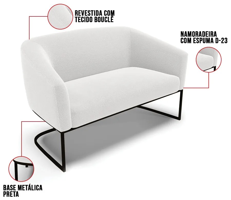 Sofá 2 Lugares Namoradeira Industrial Preto Stella Bouclê D03 - D'Rossi - Off White