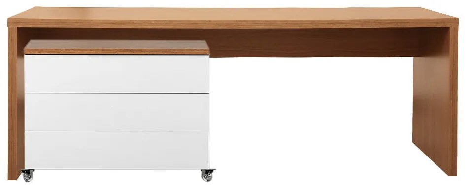 Conjunto Bancada Contemporânea Louro Freijó - 2,06m com Módulo Contemporâneo 3 gavetas Louro Freijó/Branco - 85cm