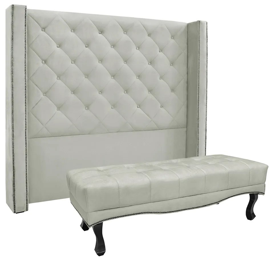 Cabeceira Cama Box Solteiro 90cm e Recamier Vicenza Veludo Prata S04 - D'Rossi