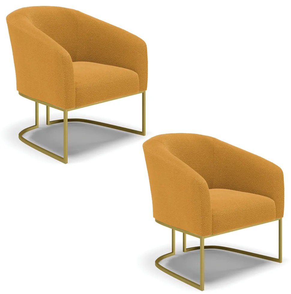 Poltrona Decorativa Industrial Dourado kit 2 Stella Bouclê Mostarda D03 - D'Rossi