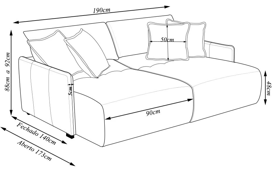 Sofá Cama Sala de Estar Bipartido 190cm Retrátil com Almofadas Caixa Zero Dalton Veludo Bege G93 - Gran Belo