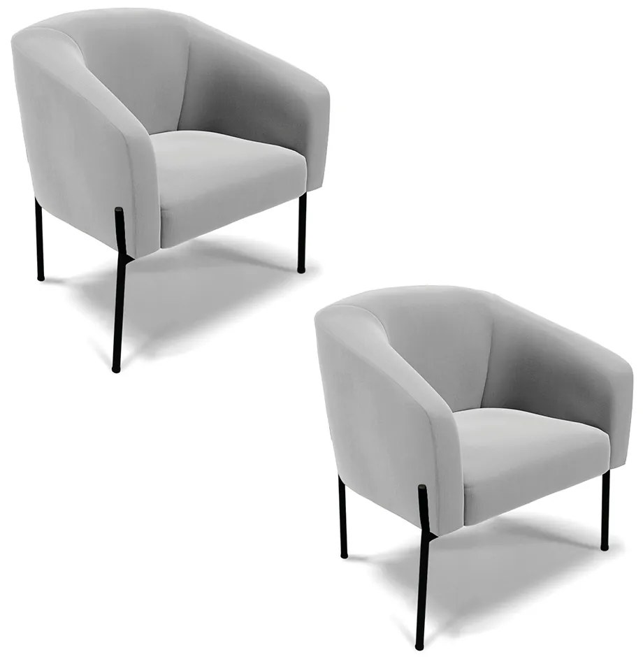 Poltrona Decorativa Pé de Ferro Preto Kit 2 Stella Suede Cinza D03 - D'Rossi