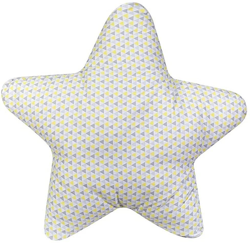 Almofada Decorativa Estrela Triângulos Amarelo Branco e Cinza