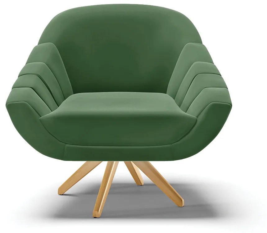 Poltrona Giratória Giovana Suede Verde Base Madeira MA30 - D'Rossi