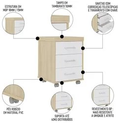 Mesa para Escritório 160cm e Gaveteiro com Rodízios Corp A06 Carvalho/