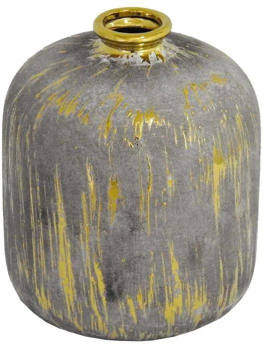 Vaso Rústico em Cerâmica com Detalhes em Dourado - 20x16x16cm