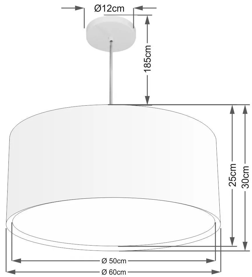 Lustre Pendente Cilíndrico Duplo Vivare Md-4298 Cúpula em Tecido 60x30cm - Bivolt