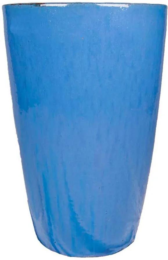 Vaso Vietnamita Cerâmica Importado Cone Alto Grande Azul Cobalto D50cm x A76cm