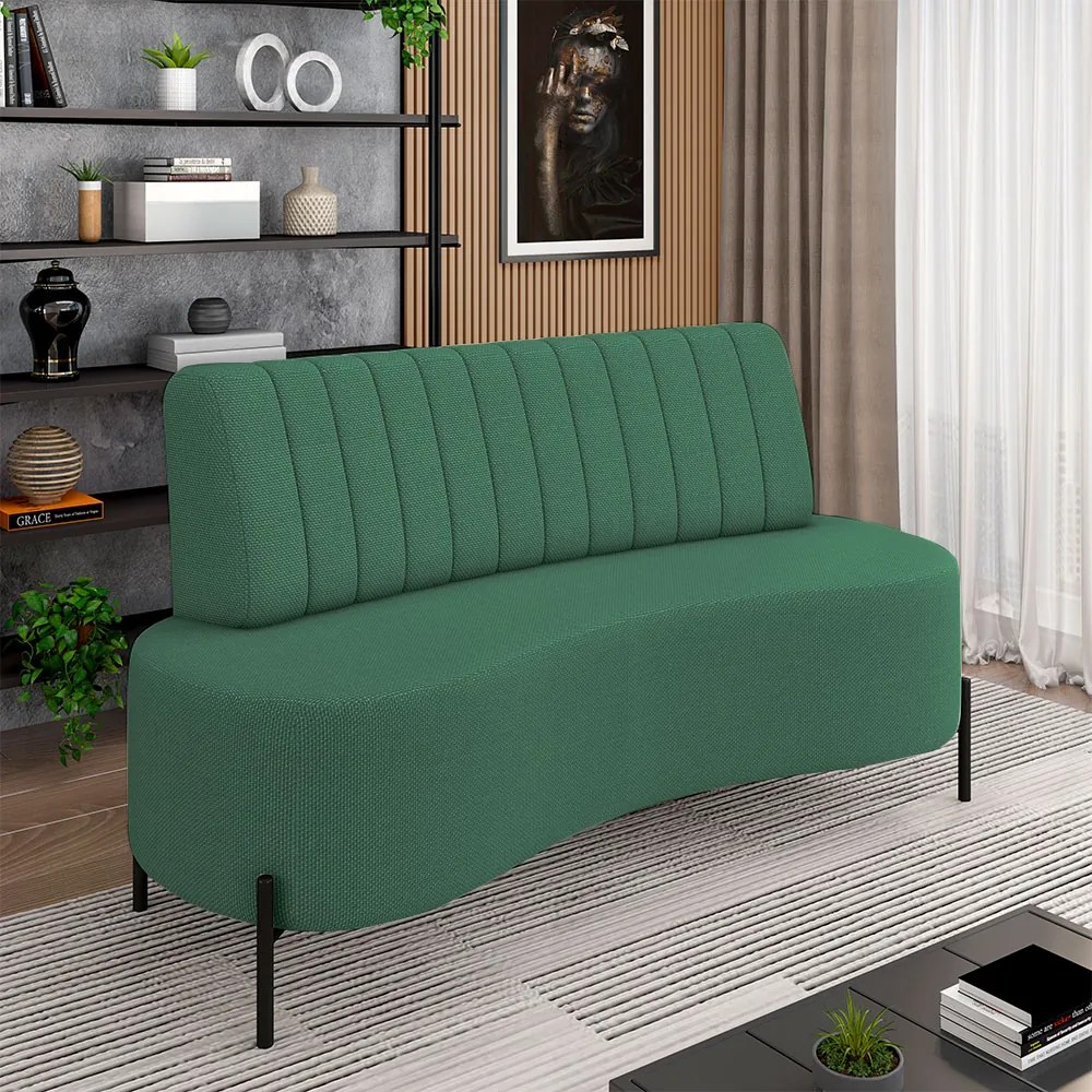 Sofá Living Decorativo 2 Lugares 1,60M Katara Pés de Ferro Linho Rústico Verde G33 - Gran Belo