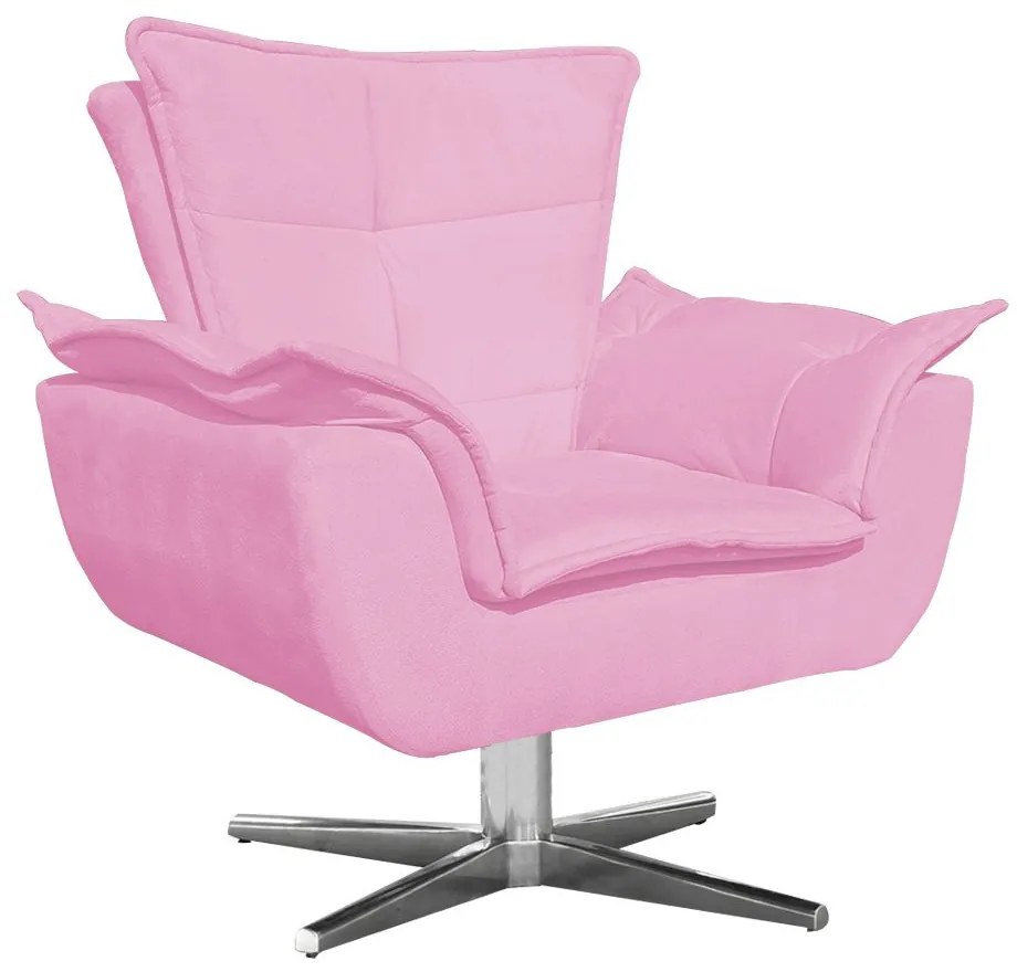 Kit 02 Poltronas Giratória Opala Suede Rosa Bebê Base Estrela Cromada D'Rossi