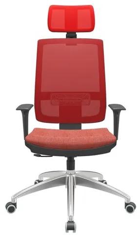 Cadeira Office Brizza Tela Vermelha Com Encosto Assento Concept Rose RelaxPlax Base Aluminio 126cm - 63533 Sun House