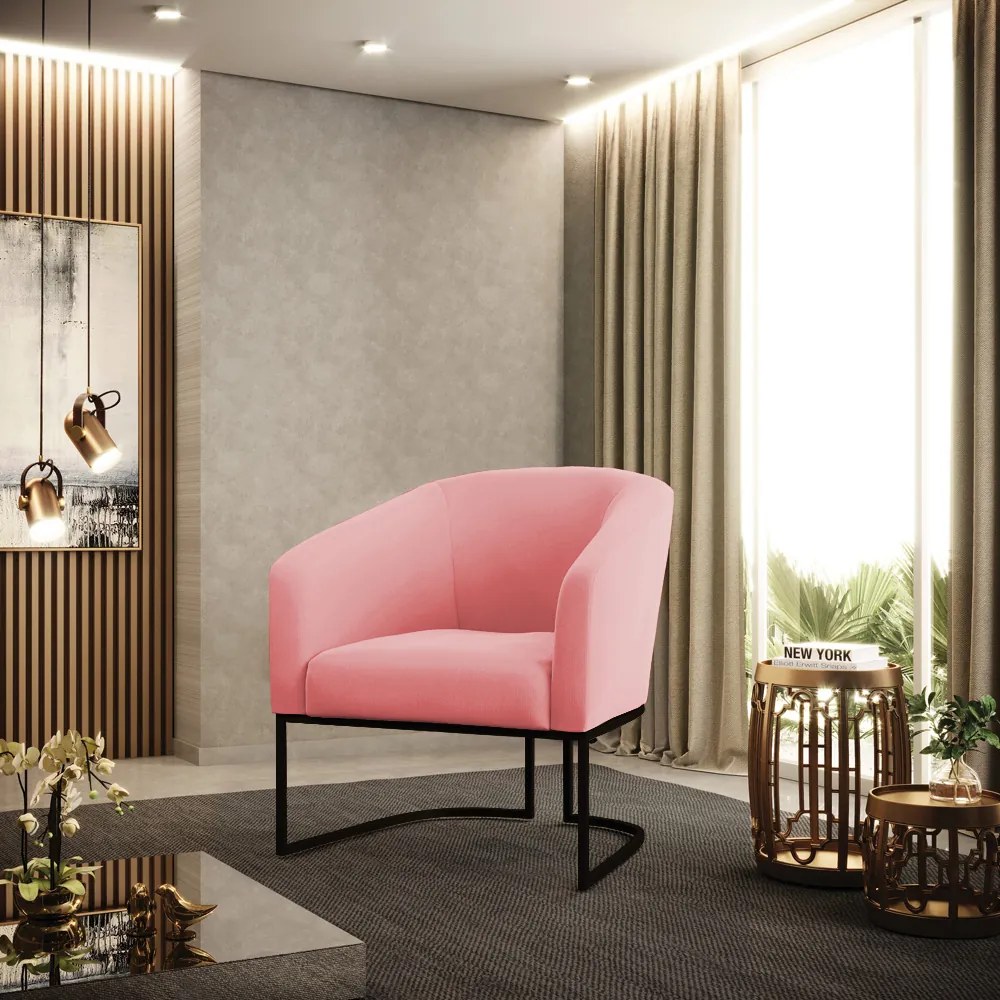 Poltrona Decorativa Industrial Preto Kit 2 Stella Suede D03 - D'Rossi - Rose
