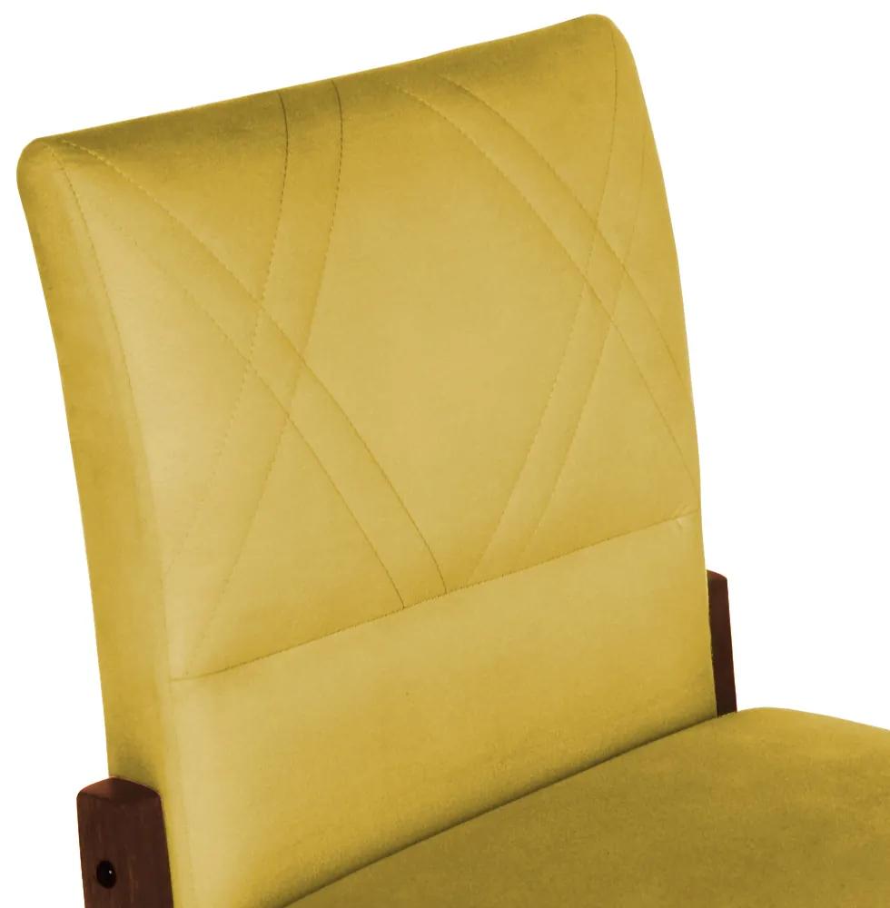 Conjunto 4 Cadeiras De Jantar Aurora Base Madeira Maciça Estofada Suede Amarelo