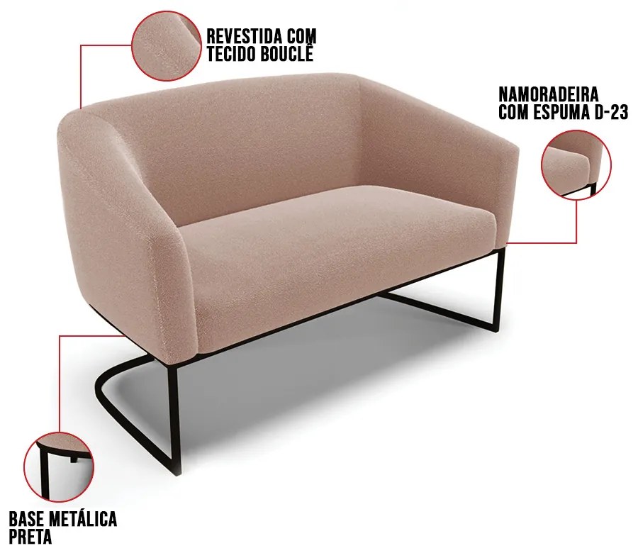 Sofá 2 Lugares Namoradeira Industrial Preto Stella Bouclê D03 - D'Rossi - Rose