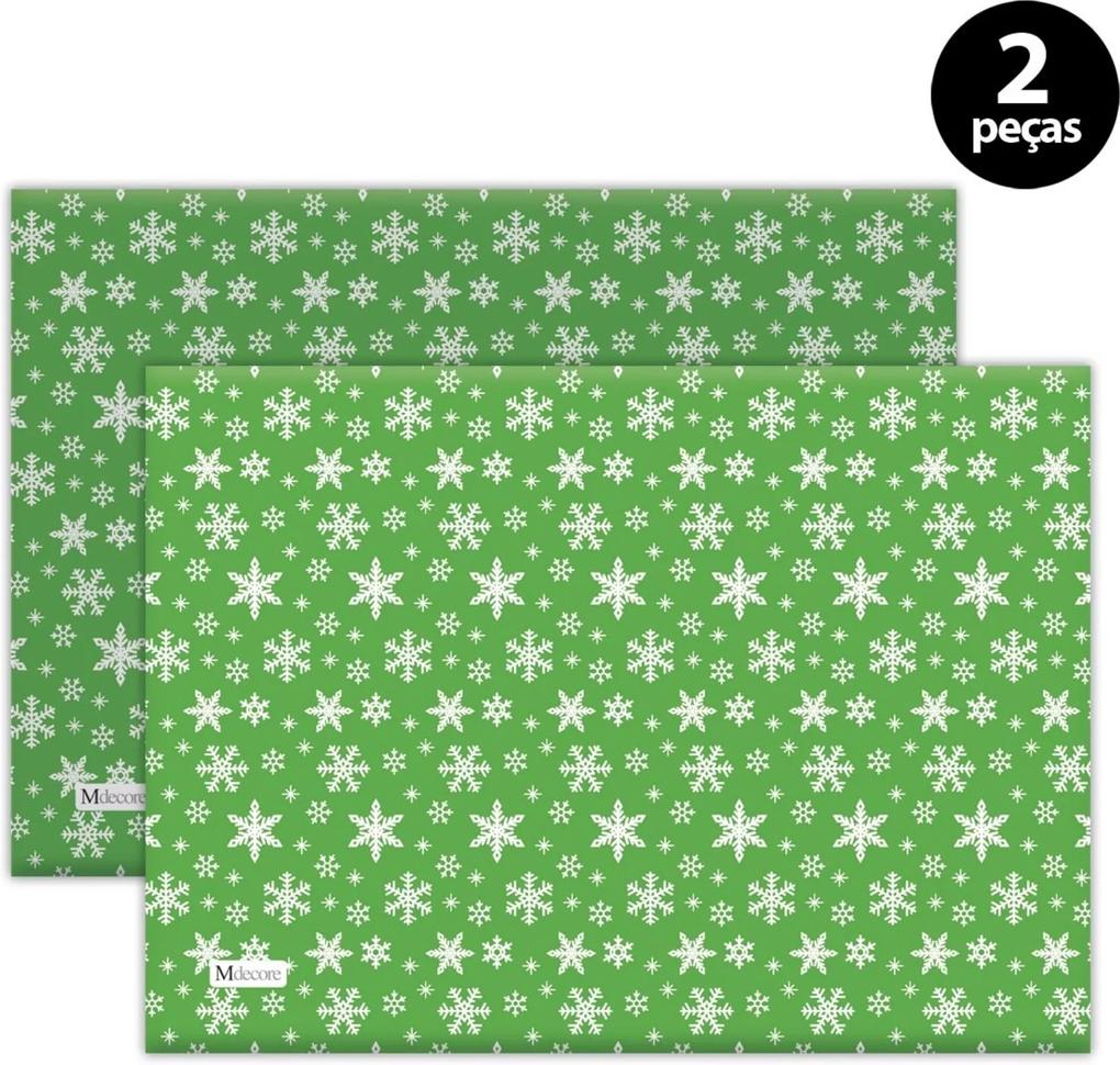 Jogo Americano Mdecore Natal Flocos de Neve 40x28 cm Verde 2pçs