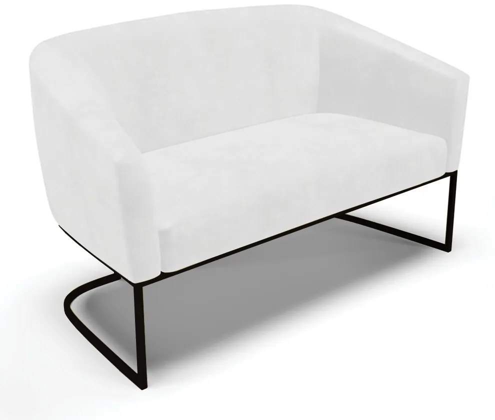 Sofá Namoradeira e Poltrona Base Industrial Preto Stella Sintético PU Branco D03 - D'Rossi