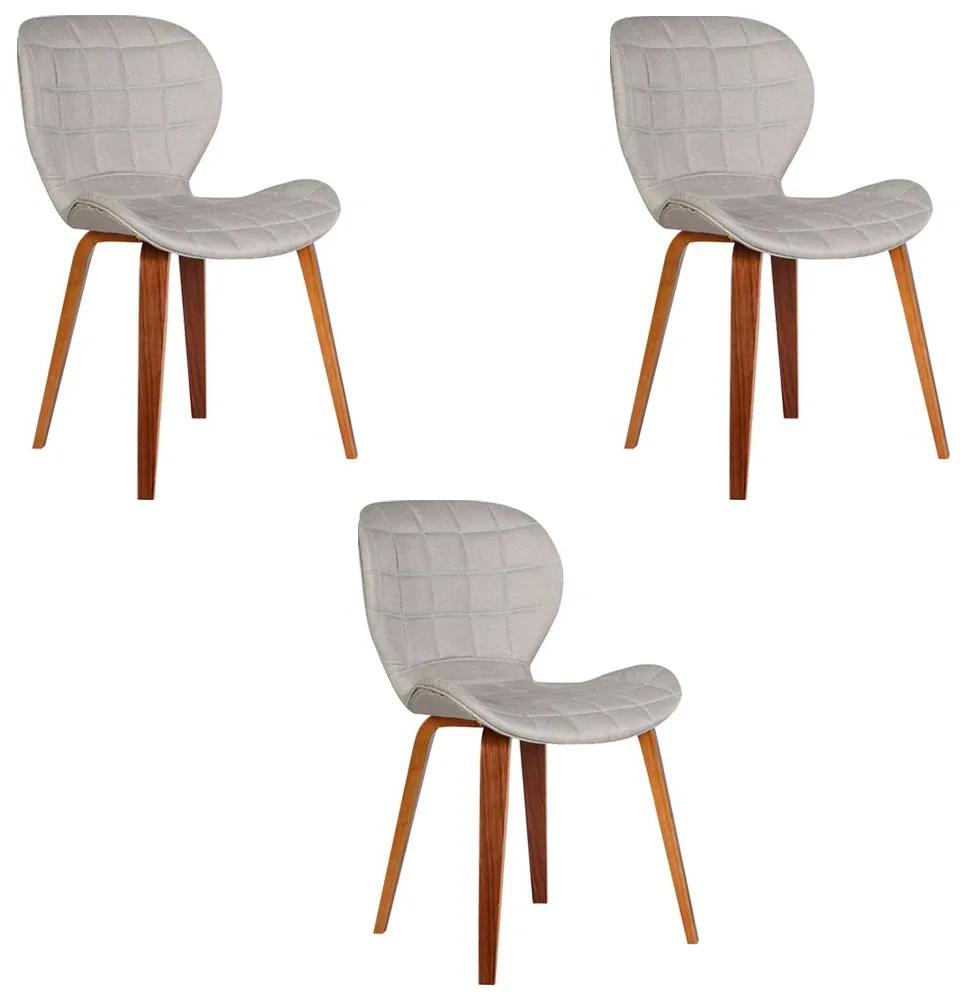 Kit 3 Cadeiras Decorativas de Escritório Recepção GranClass Linho Bege G56 - Gran Belo