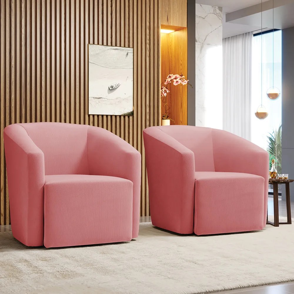 Poltrona Decorativa Base Giratória Kit 2 Stella Max Suede Rosê D03 - D'Rossi