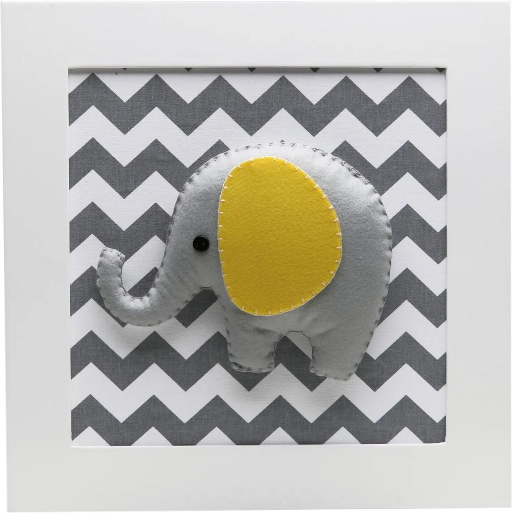 Quadro Decorativo Elefante Chevron Bebê Infantil Unissex Potinho de Mel Cinza
