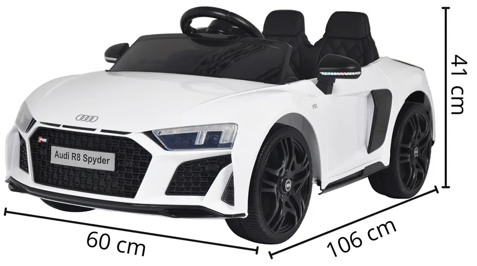 Carrinho Elétrico Infantil Motorizado Audi R8 Spyder com Controle Som 12V Branco G31 - Gran Belo