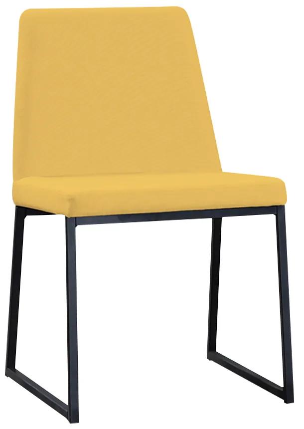 Cadeira de Jantar Decorativa Base Aço Preto Javé Linho Amarelo G17 - Gran Belo
