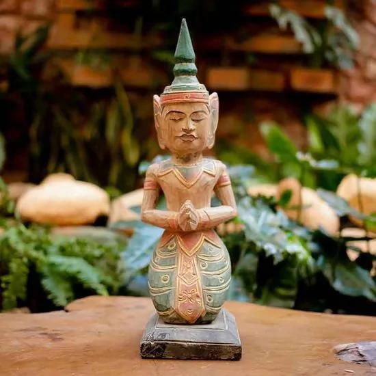 Escultura Buda Thai Madeira Antik