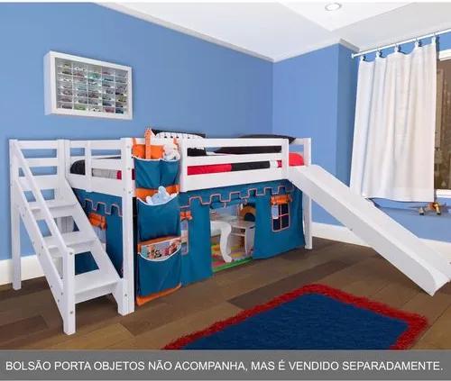 Cama com Escorregador Infantil c/ Escada de Fácil Acesso - Castelo Azul – Casatema