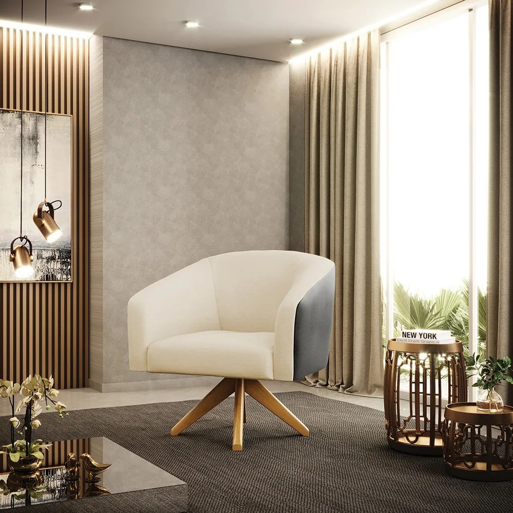 Poltrona Decorativa Giratória MA30 Stella Preto/Linho Areia D03 - D'Rossi