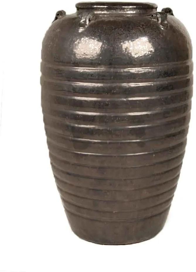 Vaso Vietnamita Cerâmica Importado Com Alça Egito Grafite D44cm x A70cm