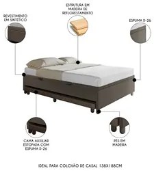 Bicama Casal Box com Baú 138x188cm Samy S05 Sintético Marrom - Mpozena