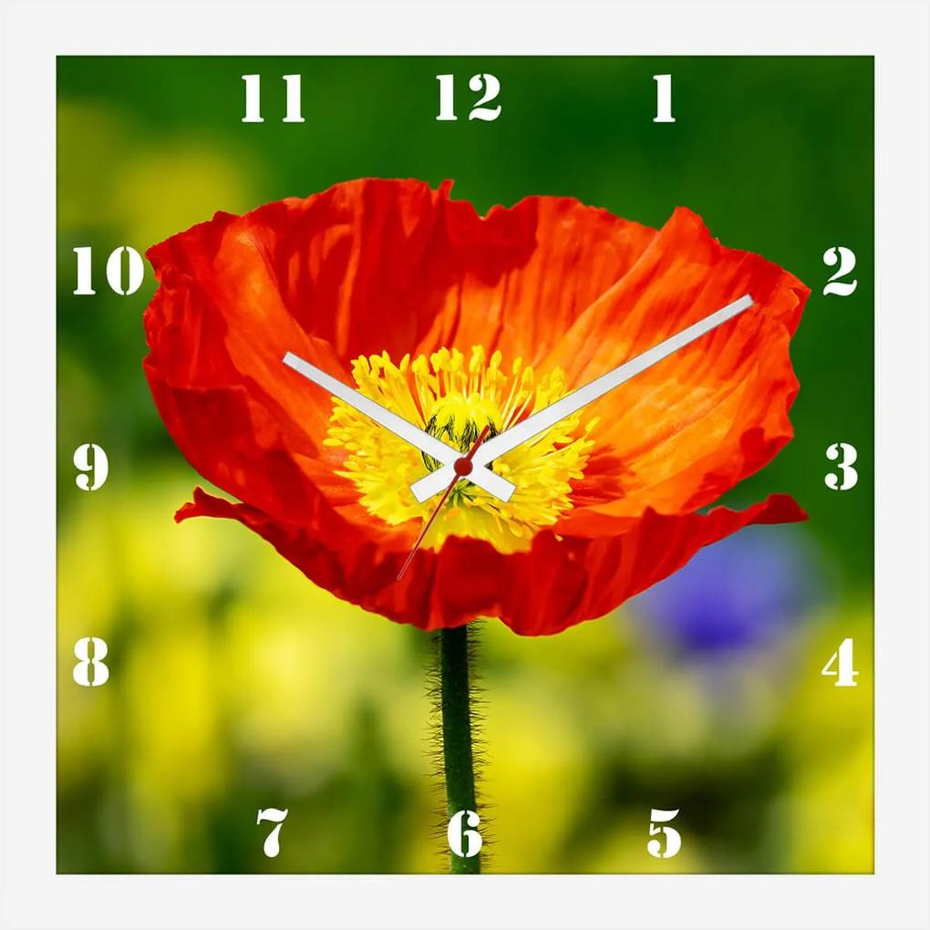 Relógio De Parede Decorativo Flor Papoula Vermelha 30x30cm