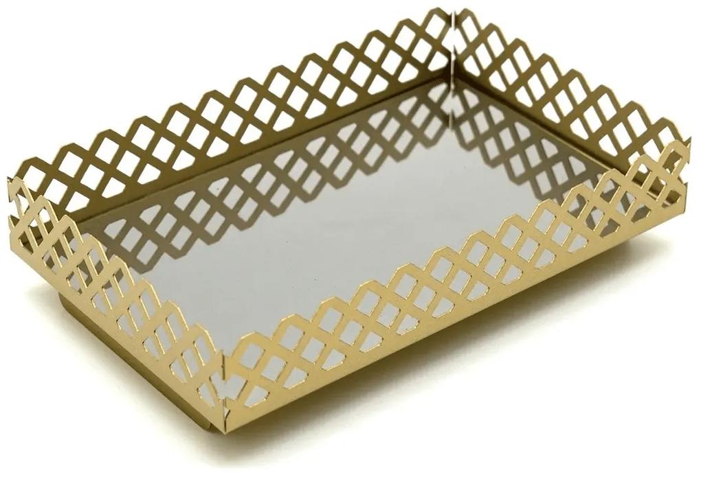 Bandeja Lavabo Decorativa Espelhada Retangular Plataforma Decora&ccedil;&atilde;o Dourada