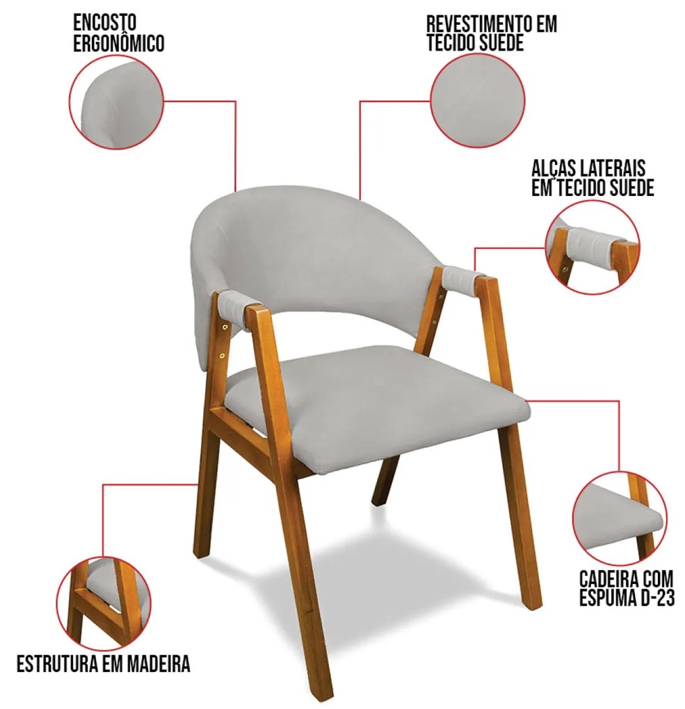 Cadeira Sala de Jantar Em Madeira Yara Suede D03 - D'Rossi - Cinza
