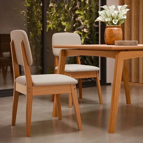 Conjunto Mesa De Jantar Paris 1.2 Nature Com 4 Cadeiras Paris Nature/Areia – Tebarrot Móveis