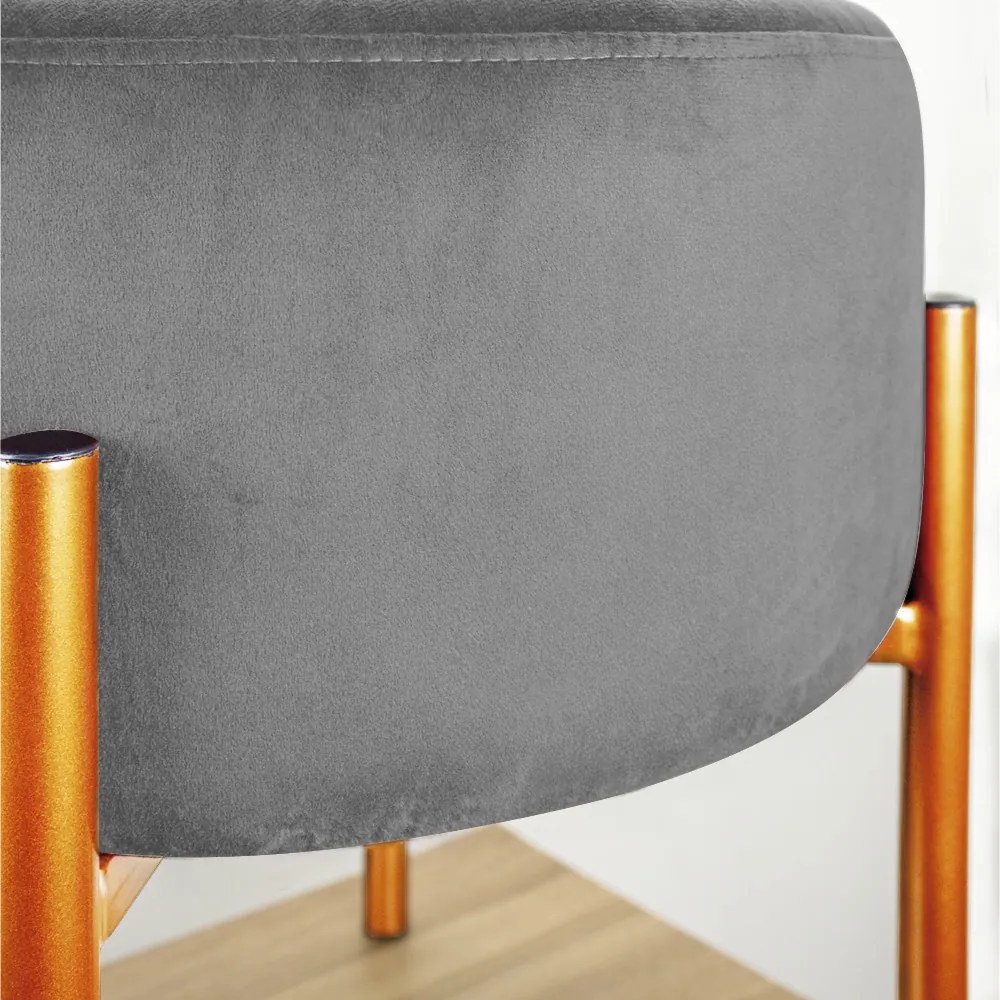 Puff Banqueta Decorativo Industrial Cobre Iron Suede D03 - D'Rossi - Grafite