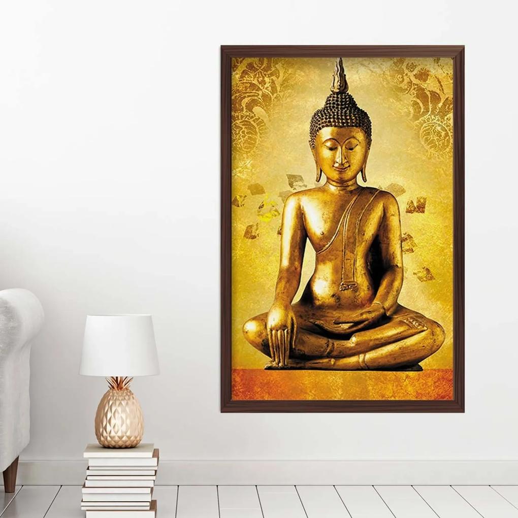 Quadro Love Decor Com Moldura Golden Buddha Madeira Escura  Médio