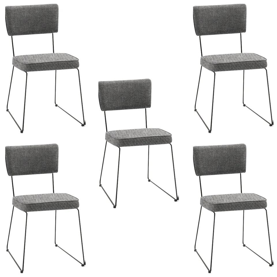 Kit 5 Cadeiras de Jantar Decorativa Base Aço Preto Luigi Linho Cinza G17 - Gran Belo