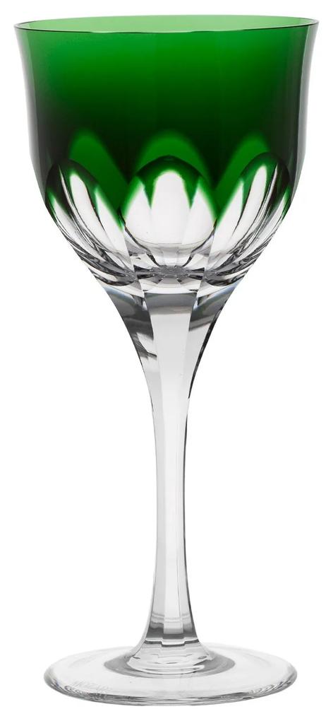 Taça de Cristal Lapidado Artesanal p/ Vinho Branco Libélula - Verde Escuro - 45  Verde Escuro - 45