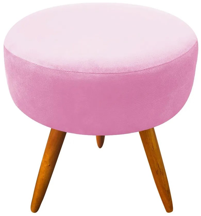 Puff Banqueta Berlim Redondo Suede Rosa Bebê Pés Castanho D'Rossi