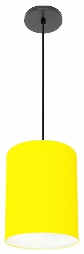 Luminária Pendente Vivare Free Lux Md-4102 Cúpula em Tecido - Amarelo - Canola preta e fio preto