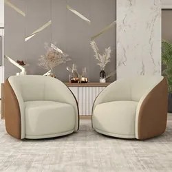 Poltrona Decorativa Giratória Kit 2 Lya M22 Boucle Bege/Sintético Marr