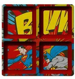 Petisqueira Quadrada Batman e Super Homem Vermelha Dc Comics - 4 Divisorias