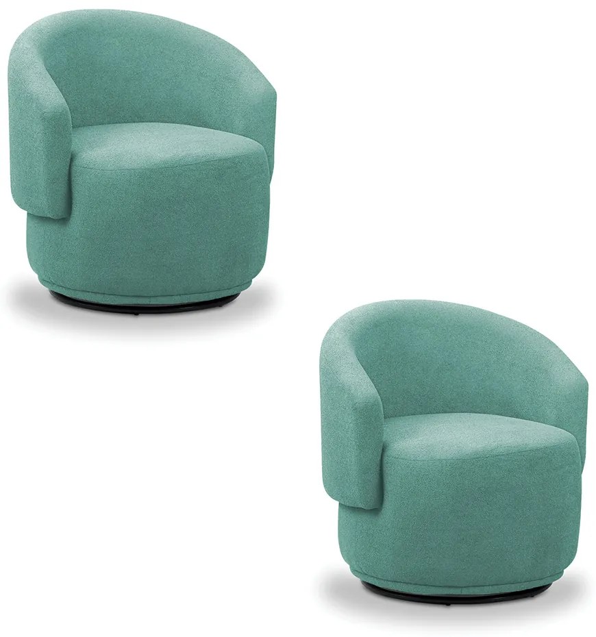 Poltrona Decorativa Orgânica Giratória Kit 2 Névoa Bouclê E03 - D'Rossi - Azul Turquesa