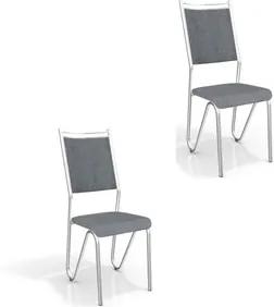 Kit 02 Cadeiras para Cozinha Londres 2C056CR Cromado/Preto Linho Cinza - Kappesberg