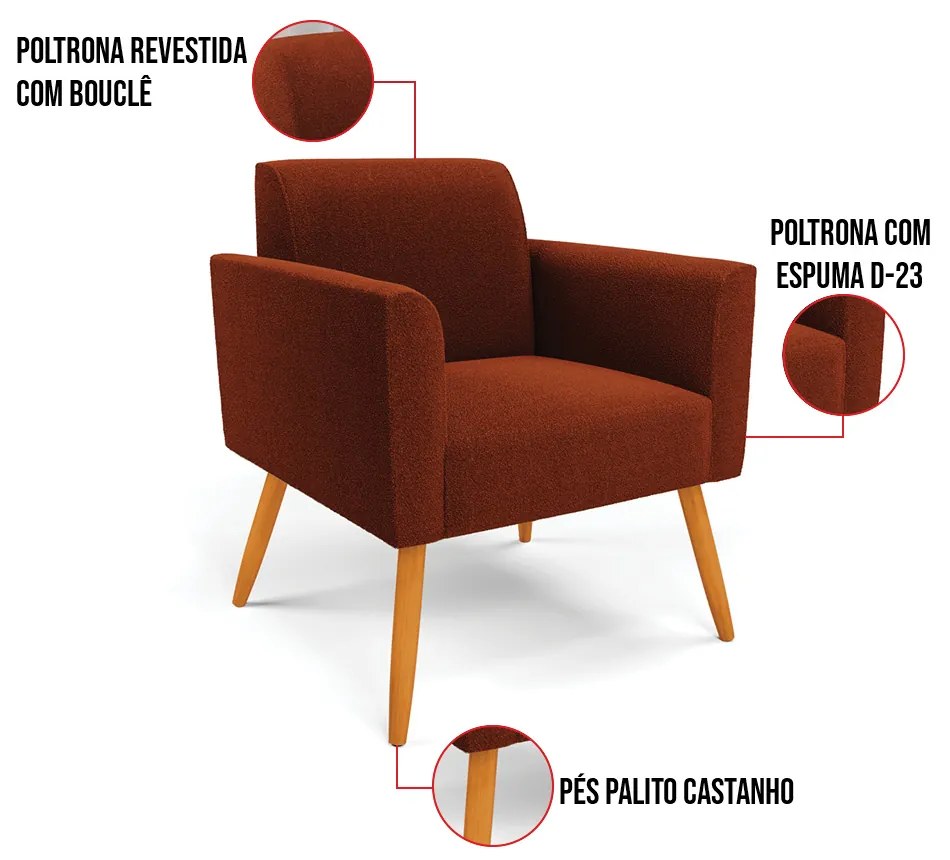 Poltrona Sala Estar Pé Palito Castanho Marisa Bouclê Terra D03 - D'Rossi