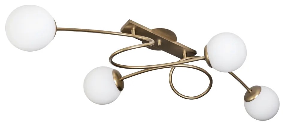 Plafon Tie 86,7X42X21Cm 4Xg9 Globo Ø12Cm - Usina 25105/90 (BZ-M / DR-PV - Bronze Metálico / Dourado Brilho Polido Verniz, TRANSPARENTE)