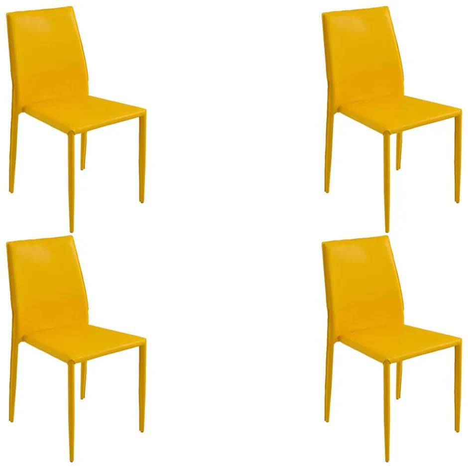 Kit 4 Cadeiras Decorativas Sala e Cozinha Karma PVC Amarela G56 - Gran Belo