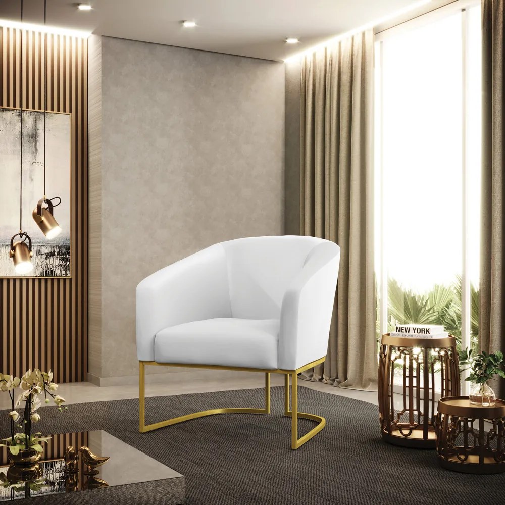 Poltrona Decorativa Industrial Dourado kit 2 Stella Sintético D03 - D'Rossi - Branco